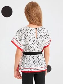 SHEIN Áo cánh Gái Thắt lưng Lá thư Giải trí - trắng - Xem 2