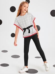 SHEIN Áo cánh Gái Thắt lưng Lá thư Giải trí - trắng - Xem 3