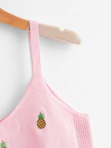 鳳梨刺繡針織吊帶上衣 - 淺粉色 - 查看 3