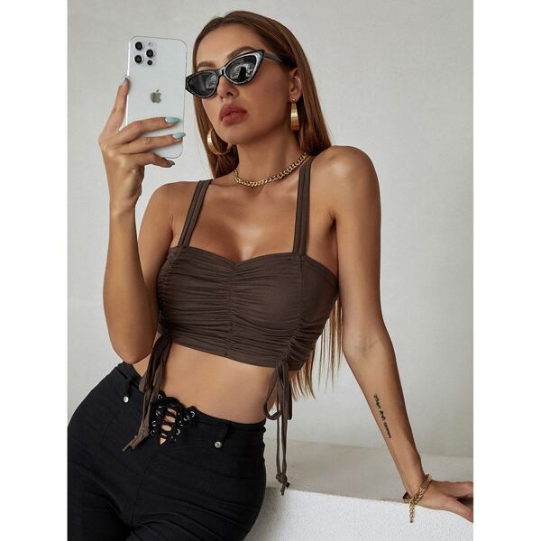 

Solid Ruched Knot Cami Top, Chocolate brown