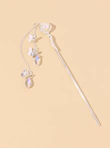 蝴蝶吊墜髮夾 - 銀色 - 查看 2