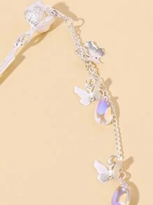 蝴蝶吊墜髮夾 - 銀色 - 查看 3