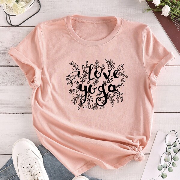

Slogan Graphic Short Sleeve Tee, Baby pink