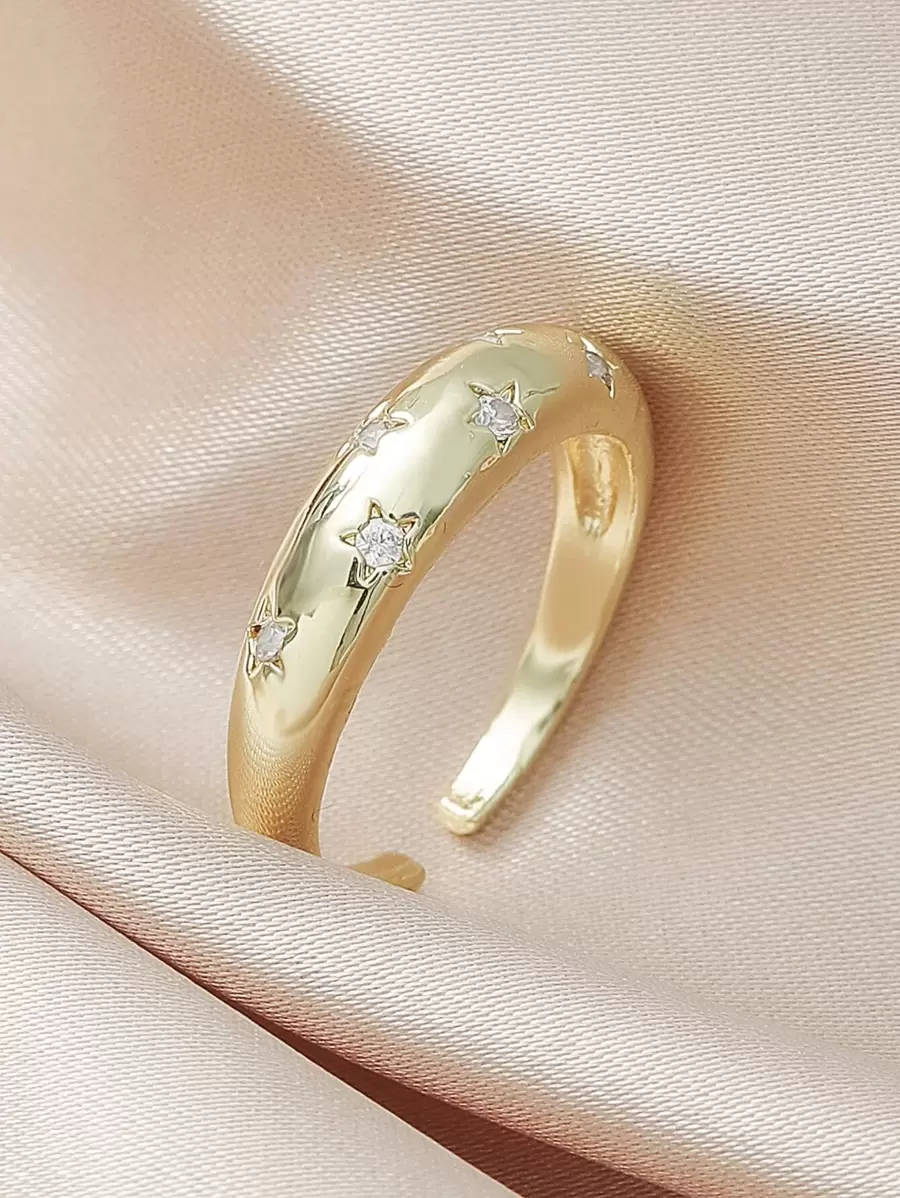 1pc Creative Retro Open Ring With Geometric Zirconia Star Decor, Fashion Accessories For Women - Yellow Gold - View 1