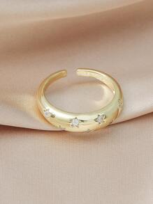 1pc Creative Retro Open Ring With Geometric Zirconia Star Decor, Fashion Accessories For Women - Yellow Gold - View 2