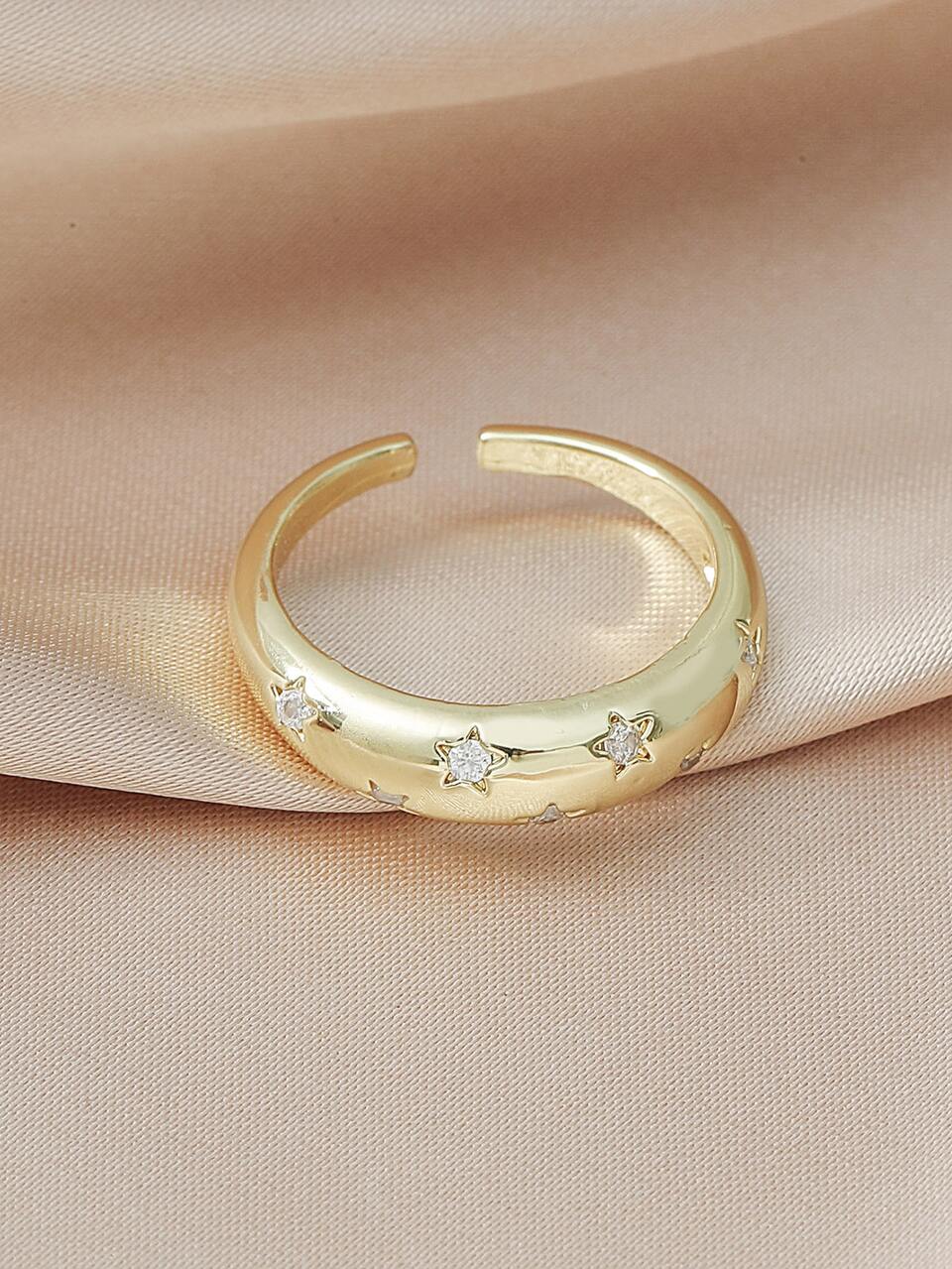 1pc Creative Retro Open Ring With Geometric Zirconia Star Decor, Fashion Accessories For Women