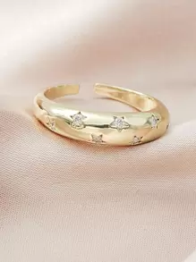 1pc Creative Retro Open Ring With Geometric Zirconia Star Decor, Fashion Accessories For Women - Yellow Gold - View 3