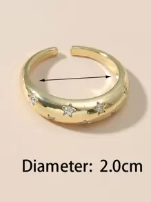 1pc Creative Retro Open Ring With Geometric Zirconia Star Decor, Fashion Accessories For Women - Yellow Gold - View 4