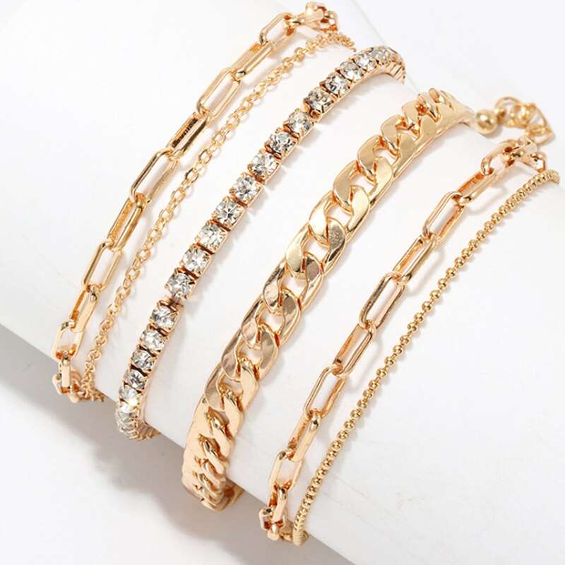 

4pcs Rhinestone Layered Bracelet, Gold