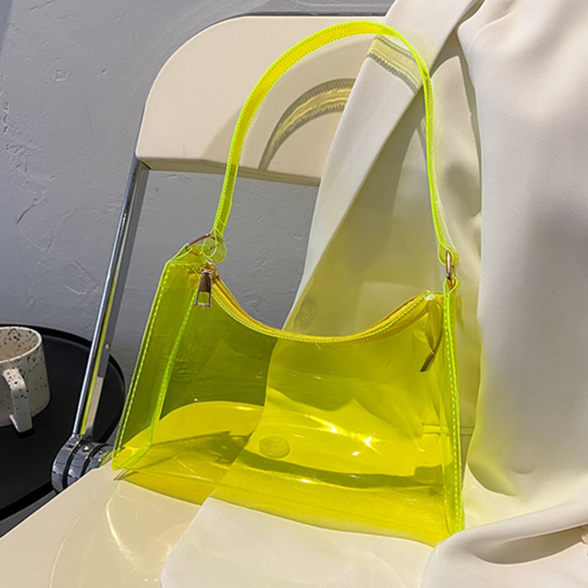 

Neon Clear Baguette Bag, Yellow