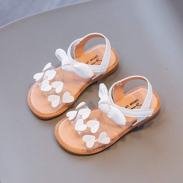 

Toddler Girls Heart Patch Bow Decor Sandals, White