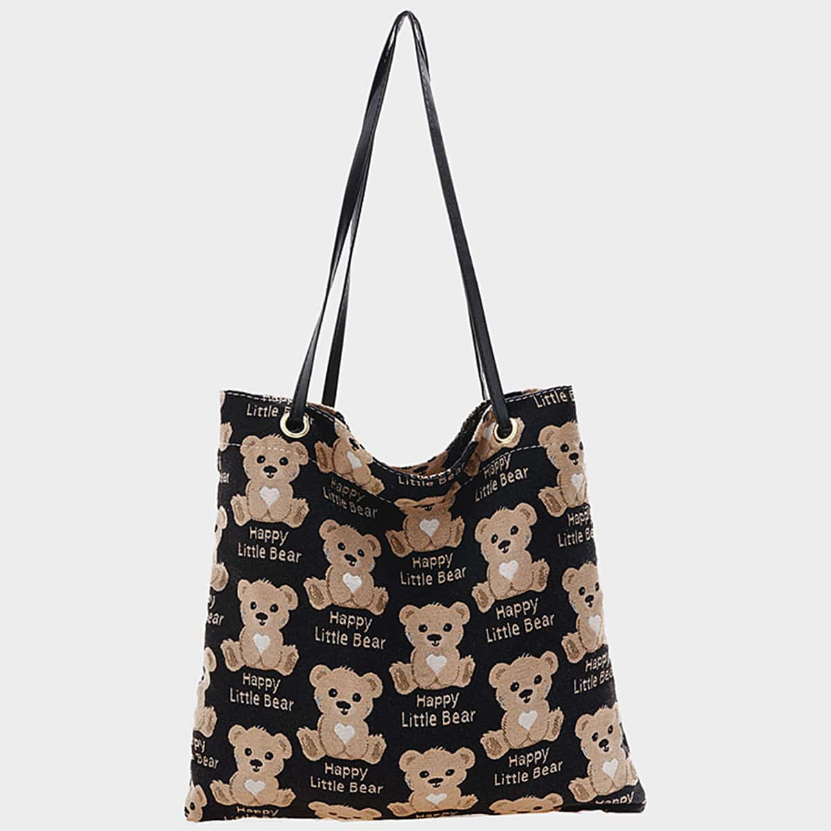 

Cartoon Bear Tote Bag, Black