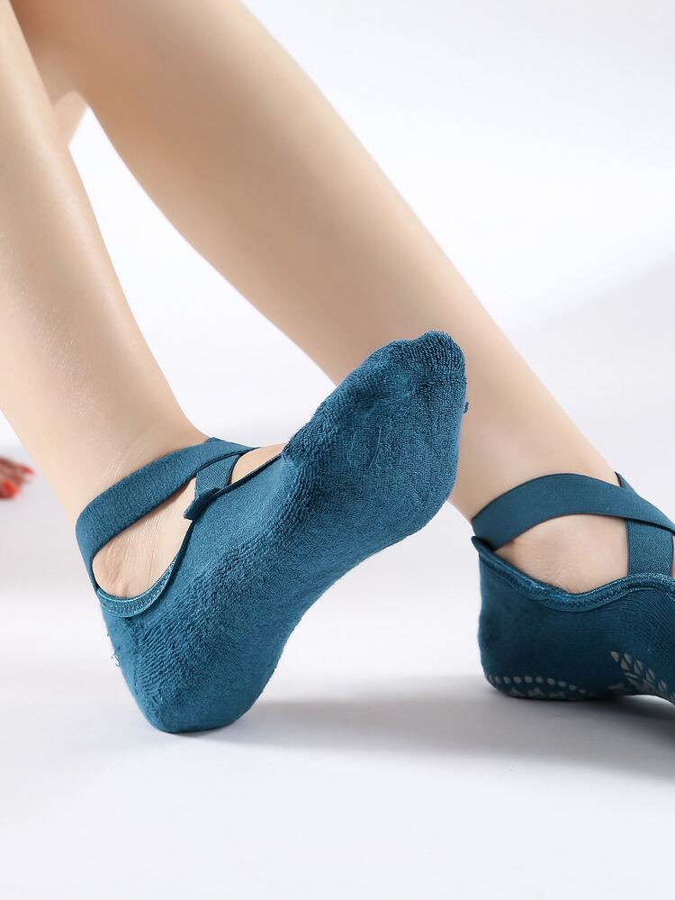 Ballet Crossover Soft Warm Terry Sole Round Toe Fashion Antiskid Socks - Royal Blue - View 4