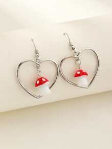 Mushroom & Heart Drop Earrings - Silver - View 1