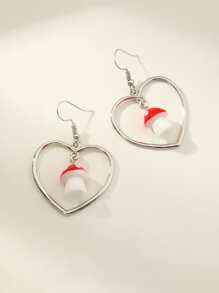 Mushroom & Heart Drop Earrings - Silver - View 2