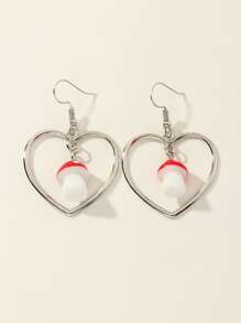 Mushroom & Heart Drop Earrings - Silver - View 3