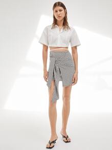 SHEIN Collared Tape Detail Crop Shirt - White - View 1