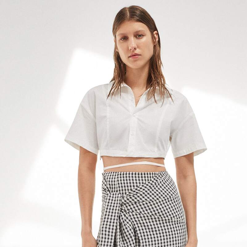 

Collared Tape Detail Crop Blouse, White