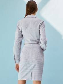 SHEIN Áo sơ mi Collared Tie Trước Rô - Màu xanh nhạt - Xem 2