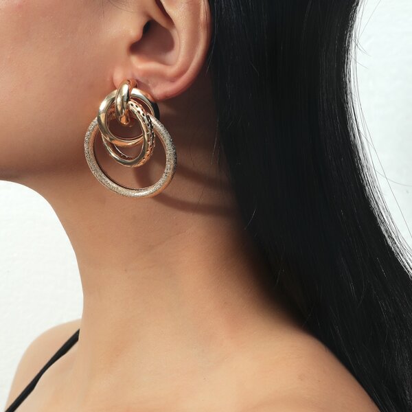 

Link Round Drop Earrings, Gold