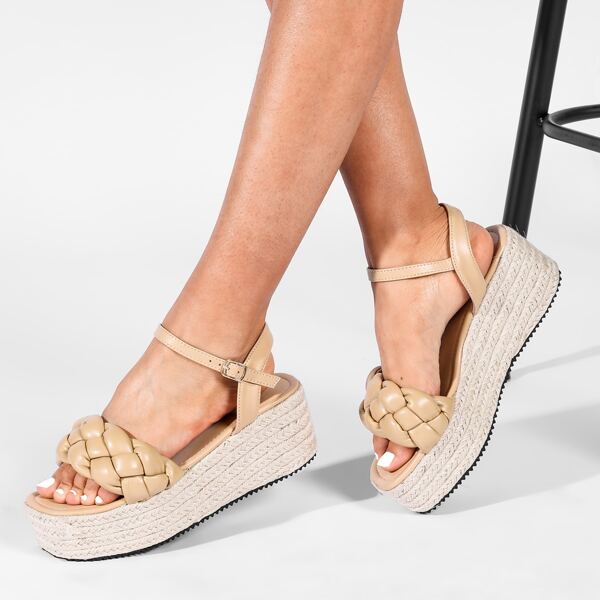 

Braided Espadrille Flatform Sandals, Apricot