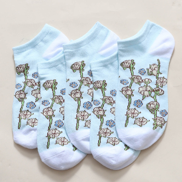 

5pairs Floral Print Ankle Socks, Baby blue