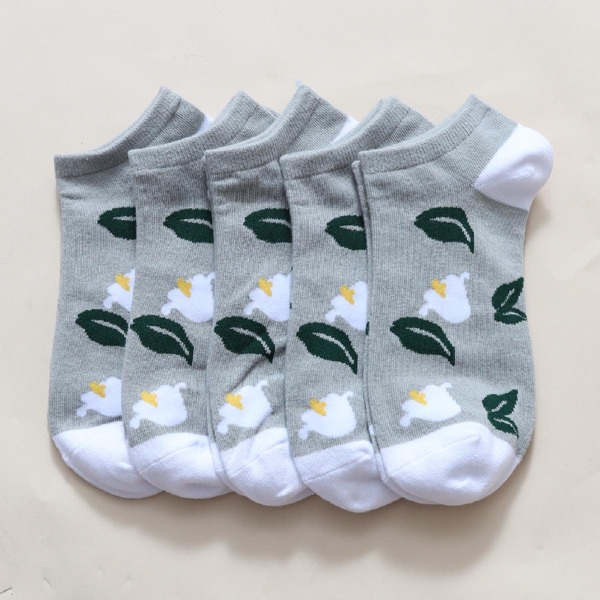 

5pairs Color Block Ankle Socks, Grey