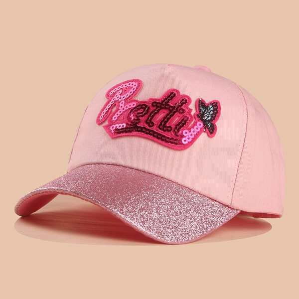 

Toddler Girls Sequin Letter Decor Baseball Cap, Pink
