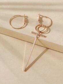 Simple Mismatched Earrings - Yellow Gold - View 2