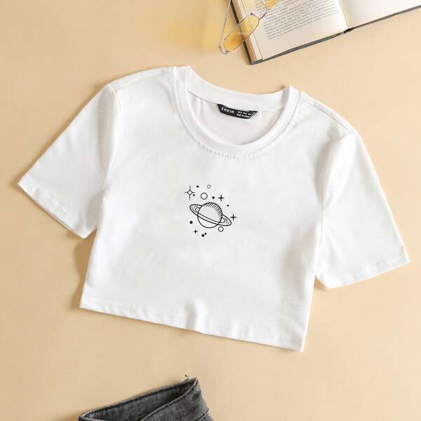 

Graphic Print Crop Tee, White
