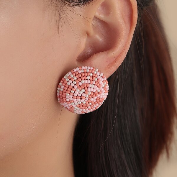 

Seed Bead Decor Round Earrings, Multicolor