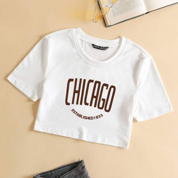 

Letter Graphic Crop Tee, White