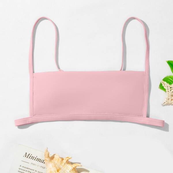 

Solid Spaghetti Strap Bikini Top, Baby pink