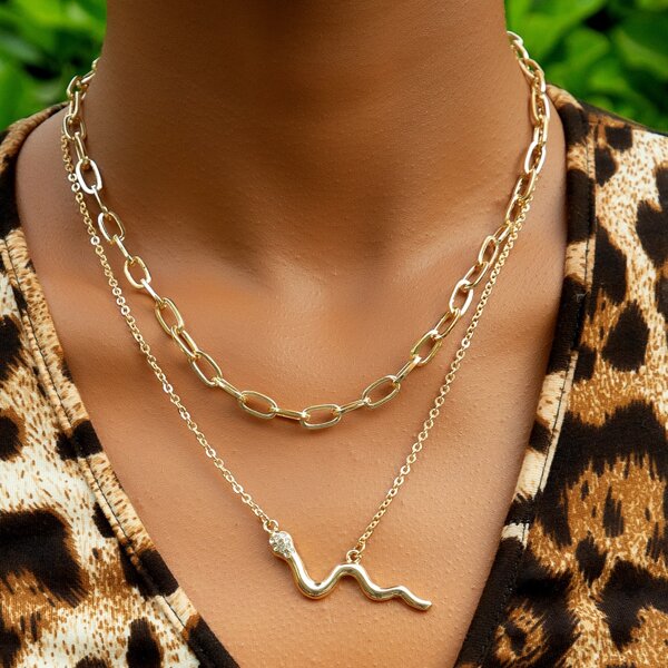 

Snake Charm Layered Necklace, Gold