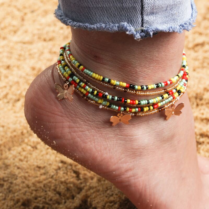 

2pcs Butterfly Beaded Anklet, Multicolor