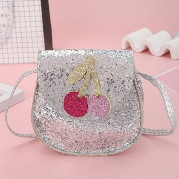 

Girls Sequin Decor Saddle Bag, Silver