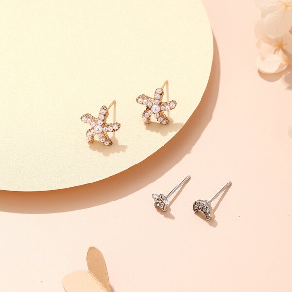

2pairs Faux Pearl Stud Earrings, Multicolor