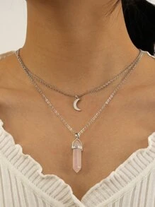 Vòng cổ xếp lớp quyến rũ mặt trăng - Hồng - Xem 1