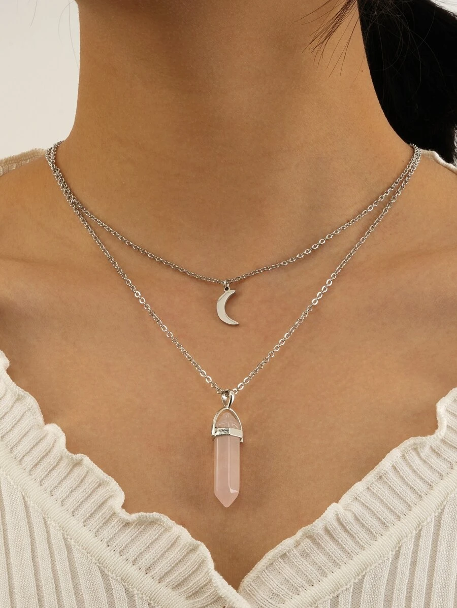 Vòng cổ xếp lớp quyến rũ mặt trăng - Hồng - Xem 1