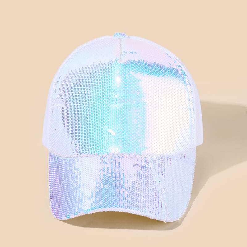 

Sequin Decor Baseball Cap, White