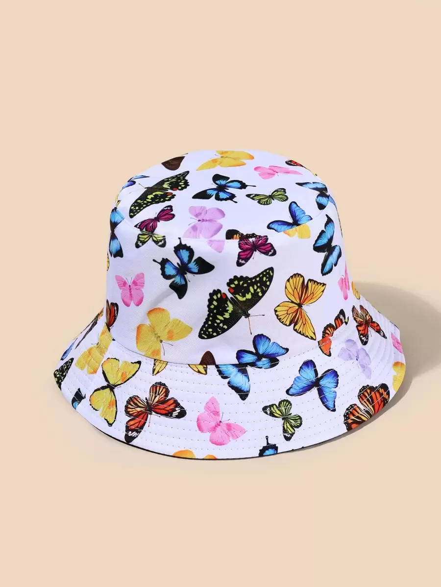 Cute Butterfly Print Reversible Bucket Hat - Multicolor - View 1