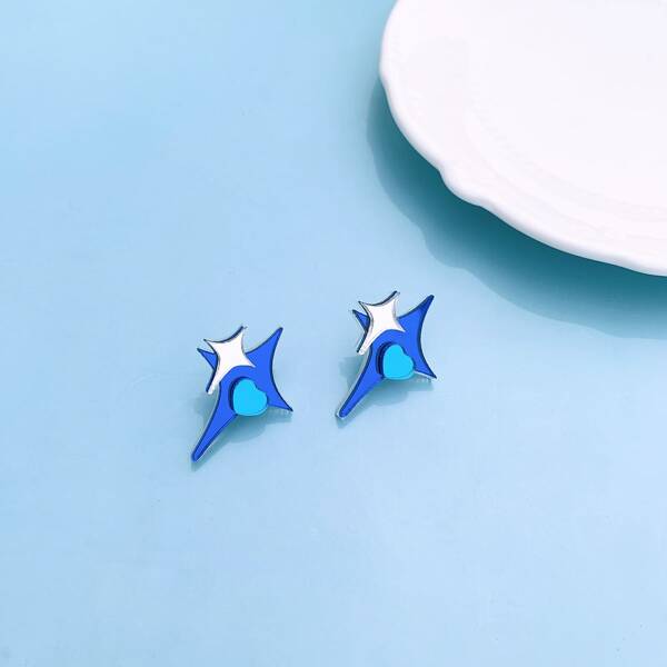 

Four-pointed Star Stud Earrings, Multicolor