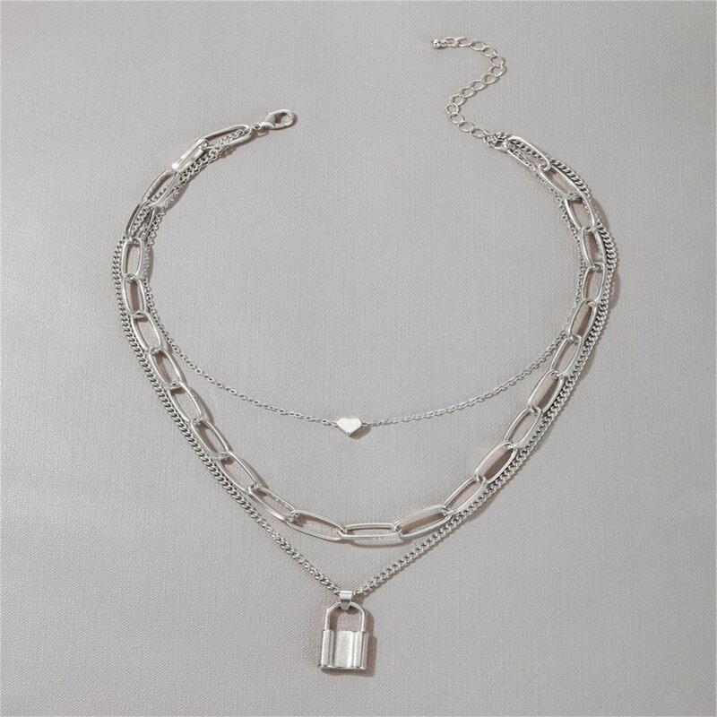 

Heart & Lock Layered Necklace, Gold