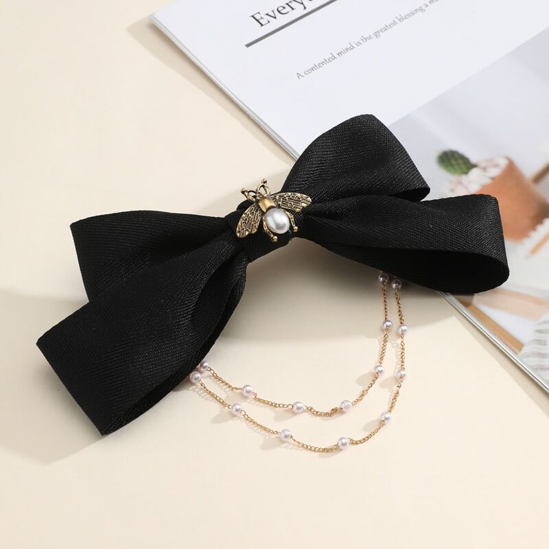 

1pc Bee & Bow Hair Clip, Black
