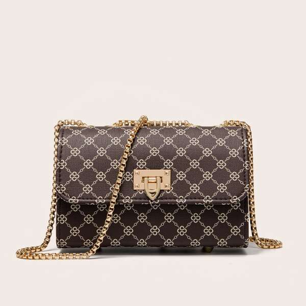 

Geometric Print Shoulder Bag, Brown