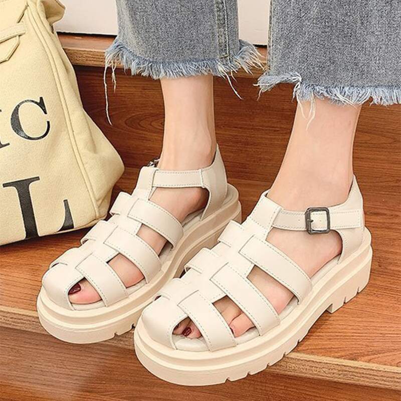 

Cut Out Ankle Strap Sandals, Beige