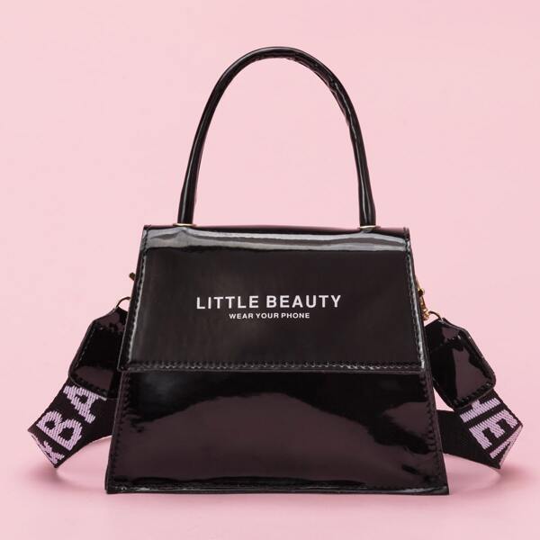 

Letter Graphic Satchel Bag, Black