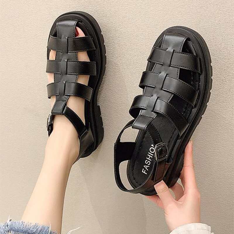 

Cut Out Ankle Strap Sandals, Black