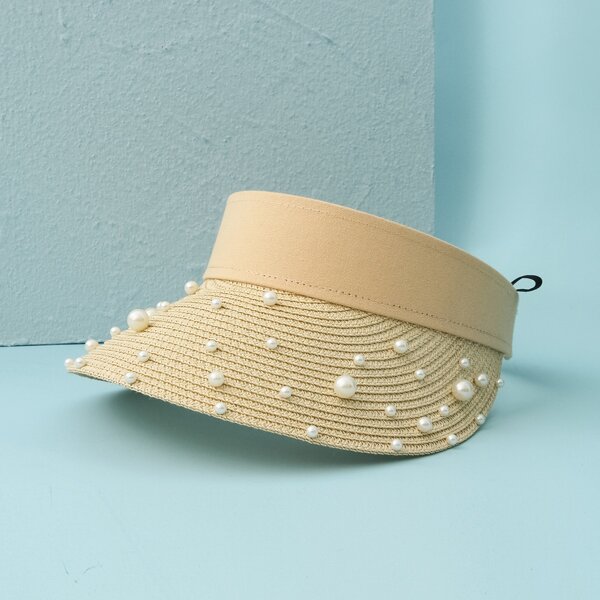 

Faux Pearl Decor Visor Hat, Beige