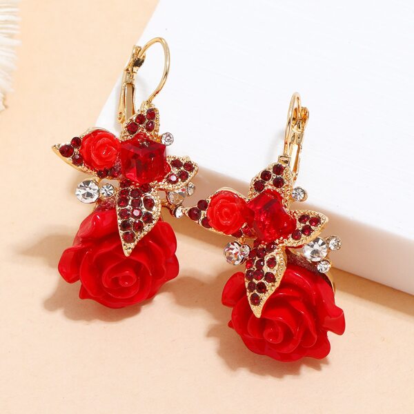 

Flower Decor Earrings, Red